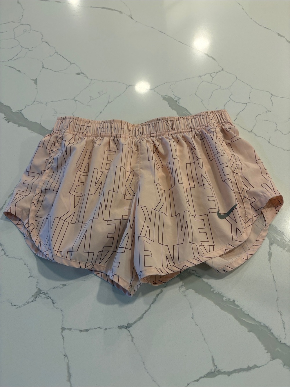 Nike Dri-Fit Running Shorts ~ Small ~ Pink with Burgundy Wordmark Throughout